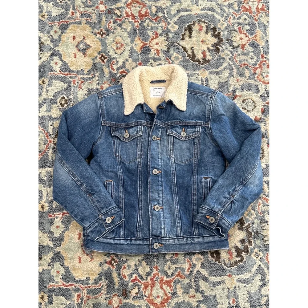 Old Navy Denim Jacket Boys 10/12 Blue Sherpa Lined Trucker GUC